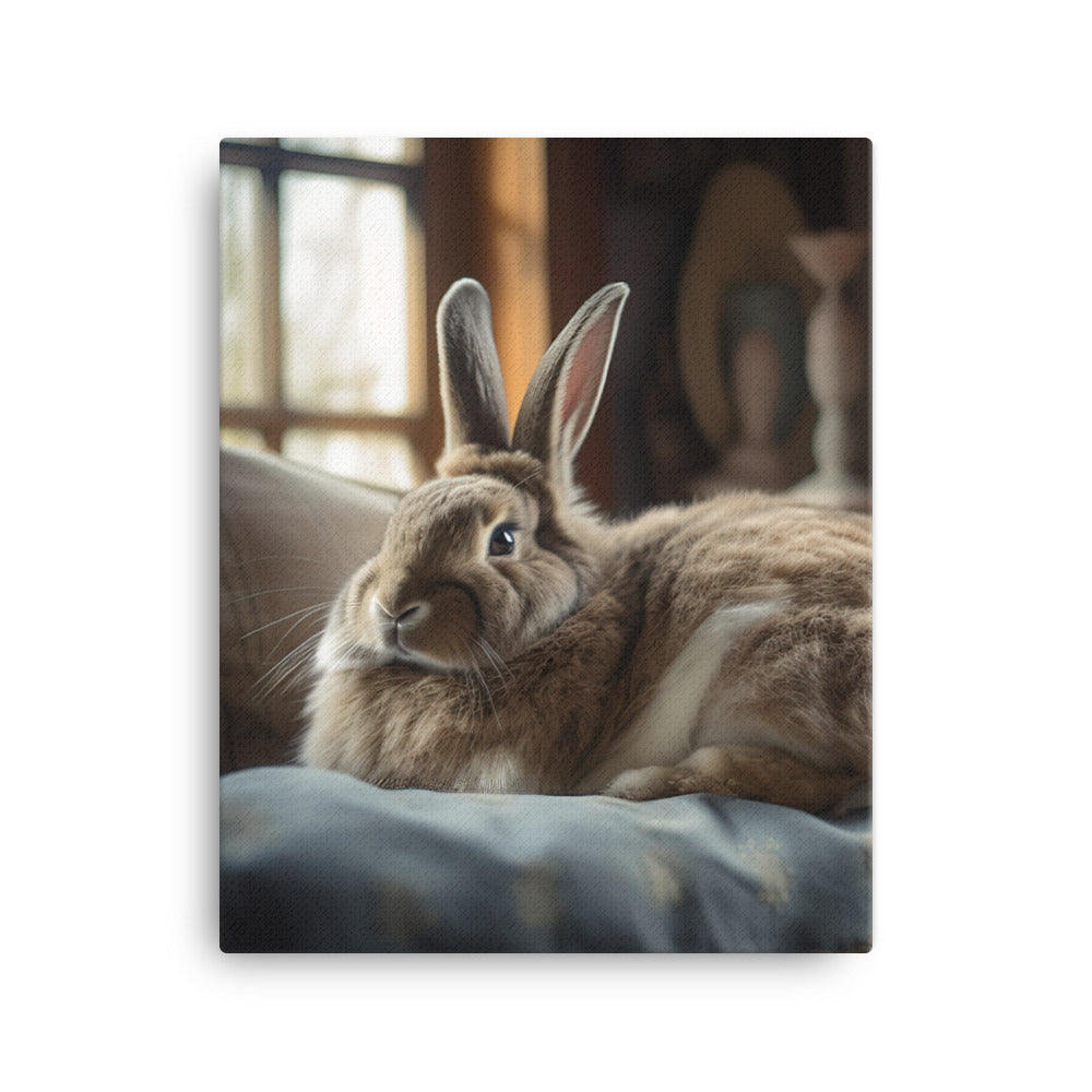 Flemish Giant Bunny in a Cozy Setting Canvas - PosterfyAI.com