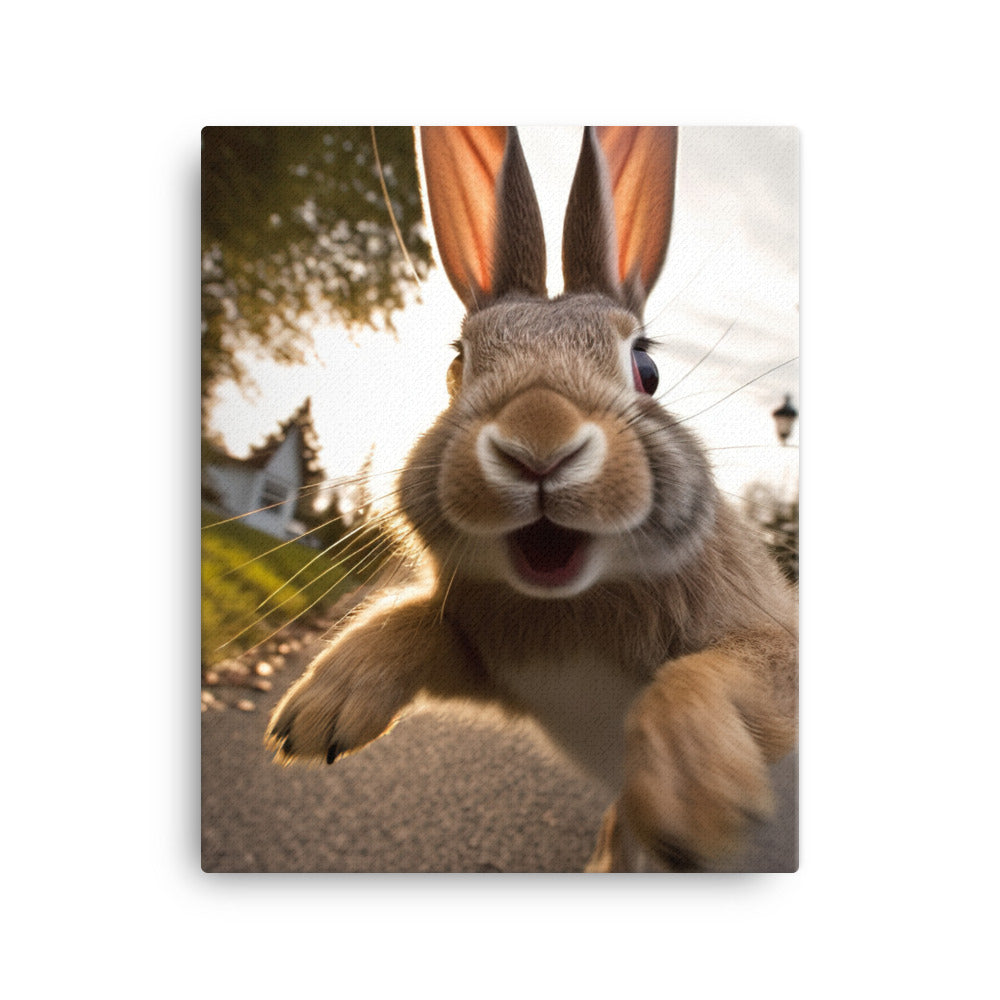 Flemish Giant Bunny Enjoying a Playful Hop Canvas - PosterfyAI.com