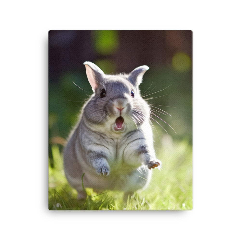 Chinchilla Bunny Enjoying a Playful Hop Canvas - PosterfyAI.com