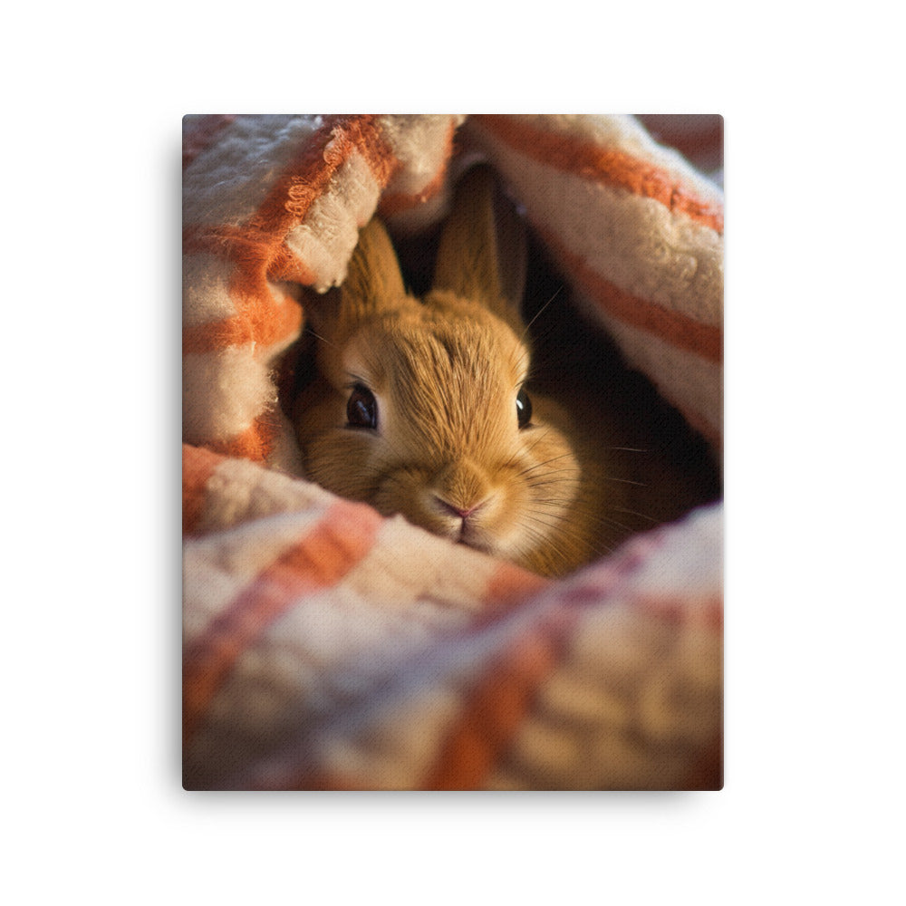 American Bunny Nestled in a Soft Blanket Canvas - PosterfyAI.com