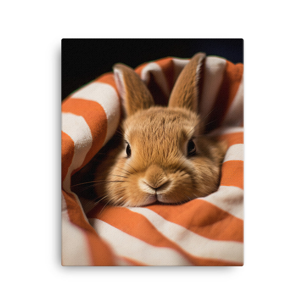 American Bunny Nestled in a Soft Blanket Canvas - PosterfyAI.com