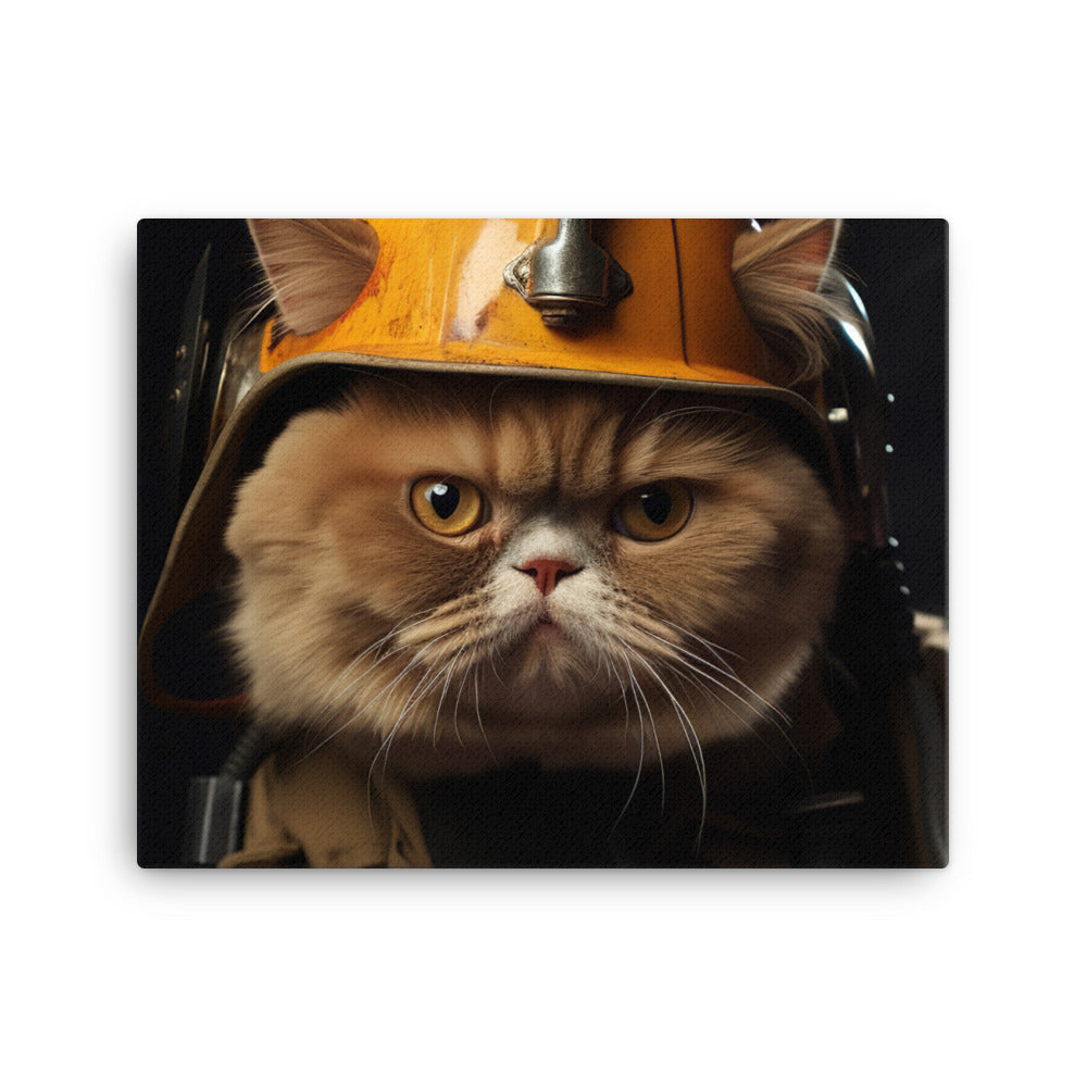 Exotic Shorthair Firefighter Canvas - PosterfyAI.com