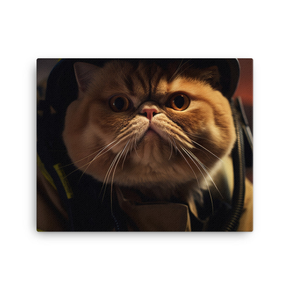 Exotic Shorthair Firefighter Canvas - PosterfyAI.com