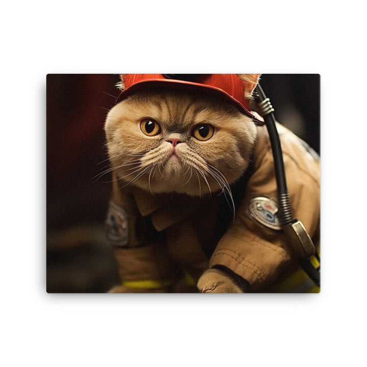 Exotic Shorthair Firefighter Canvas - PosterfyAI.com