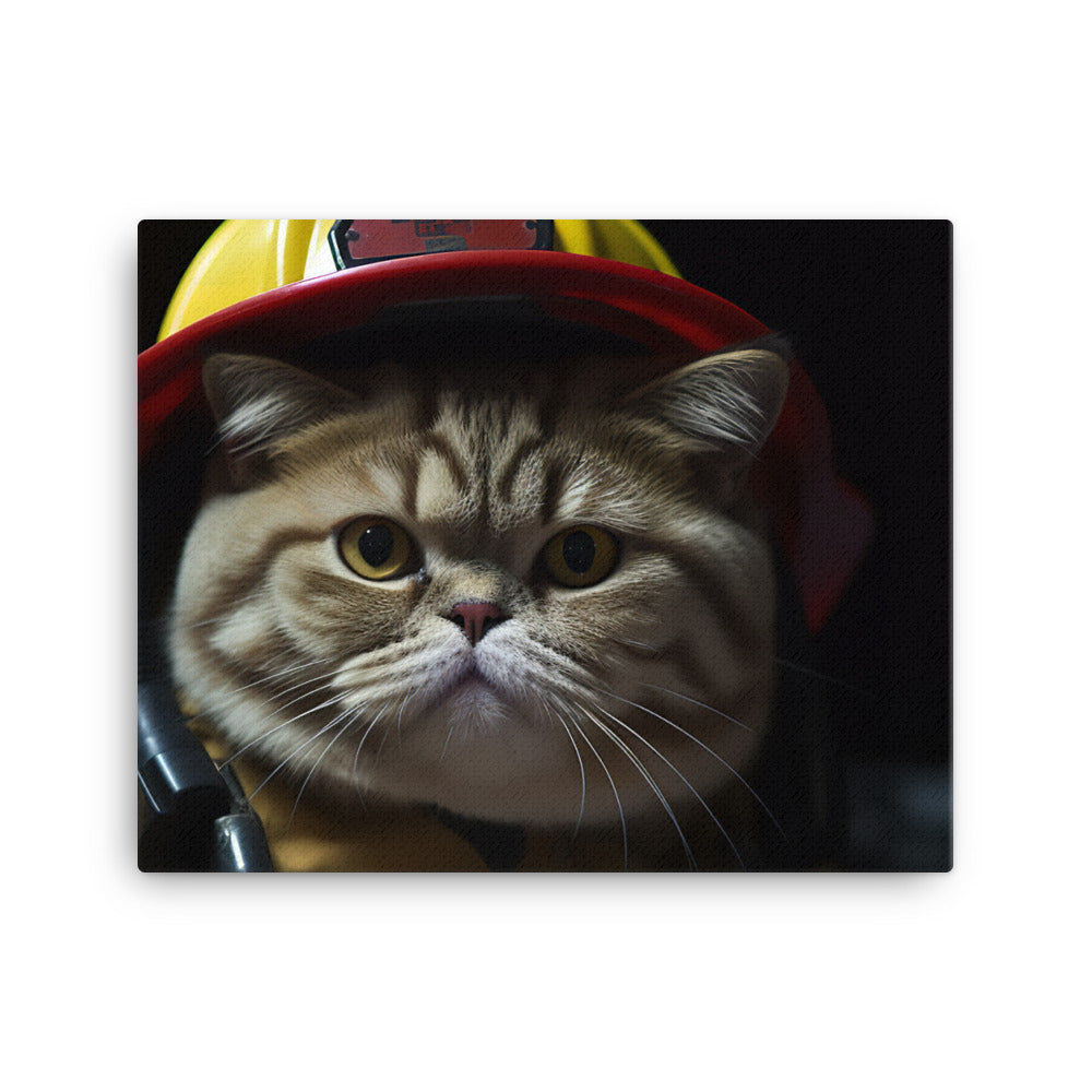 Exotic Shorthair Firefighter Canvas - PosterfyAI.com