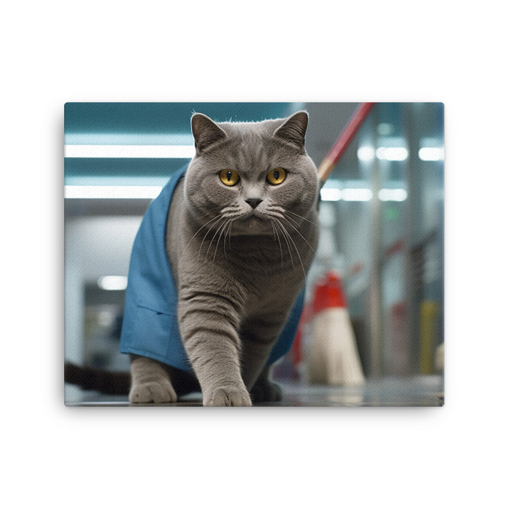 British Shorthair Janitor Canvas - PosterfyAI.com