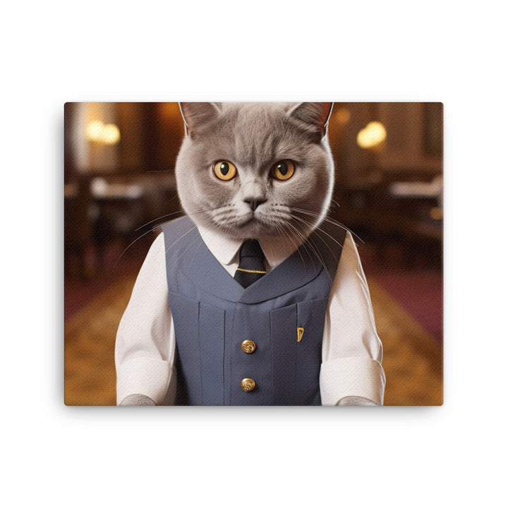 British Shorthair Hotel Staff Canvas - PosterfyAI.com