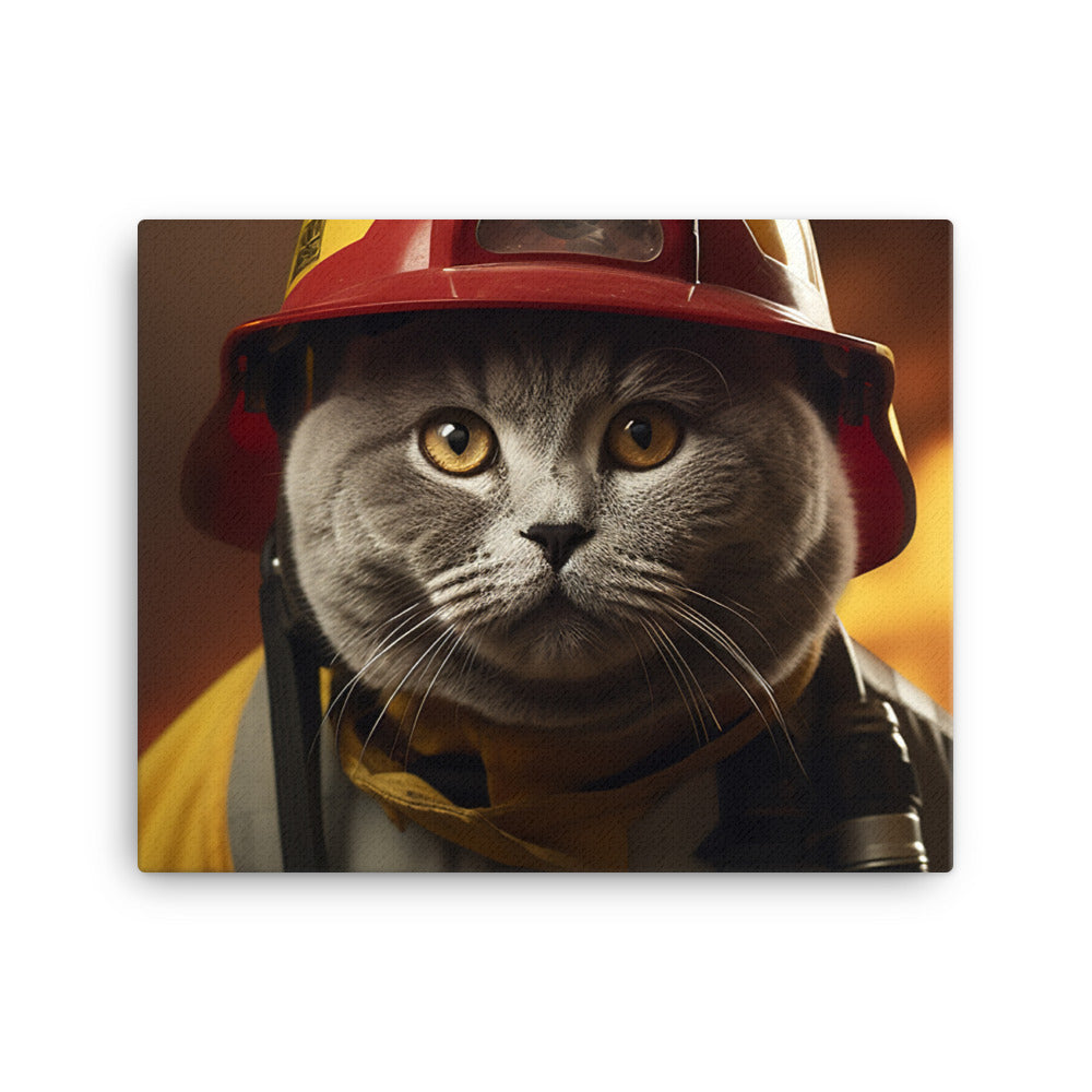 British Shorthair Firefighter Canvas - PosterfyAI.com