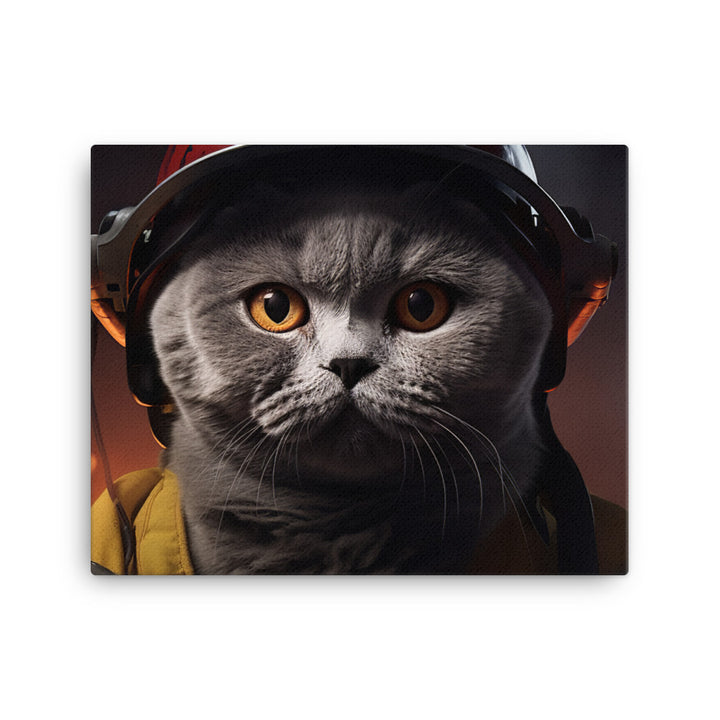 British Shorthair Firefighter Canvas - PosterfyAI.com