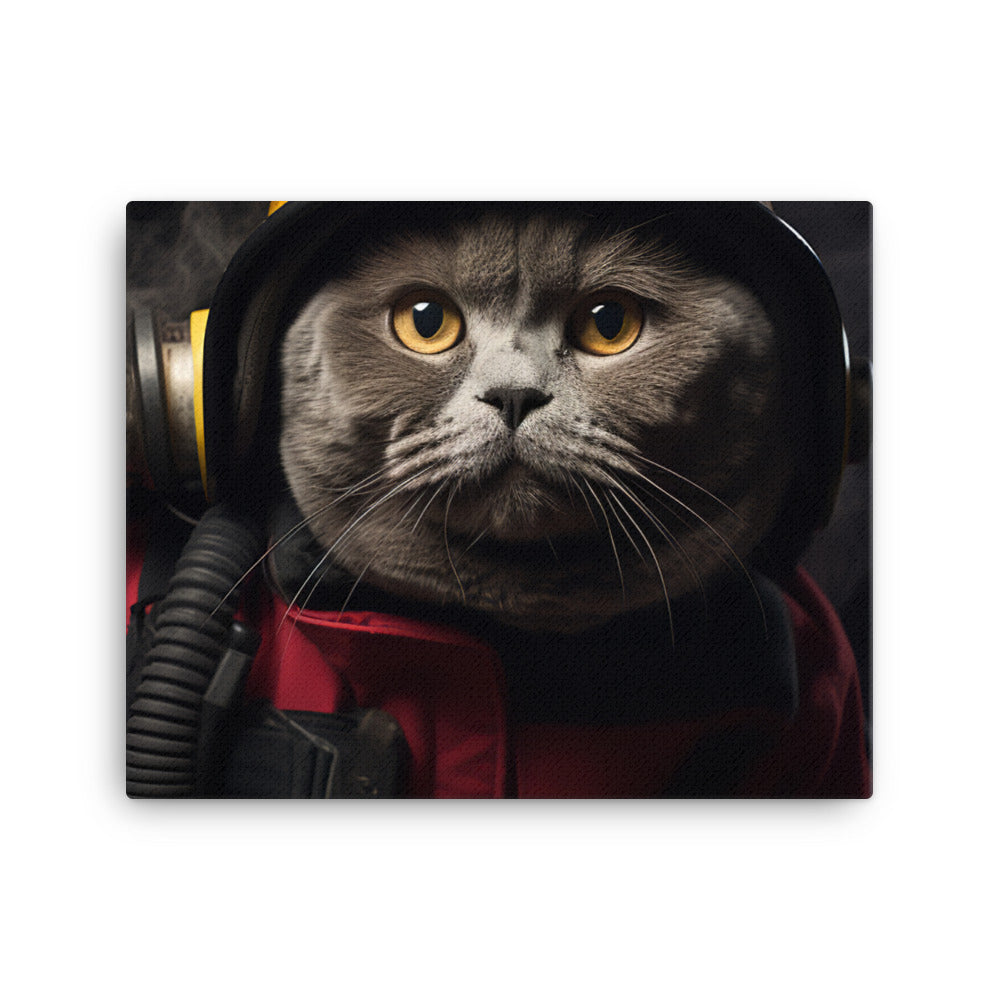 British Shorthair Firefighter Canvas - PosterfyAI.com