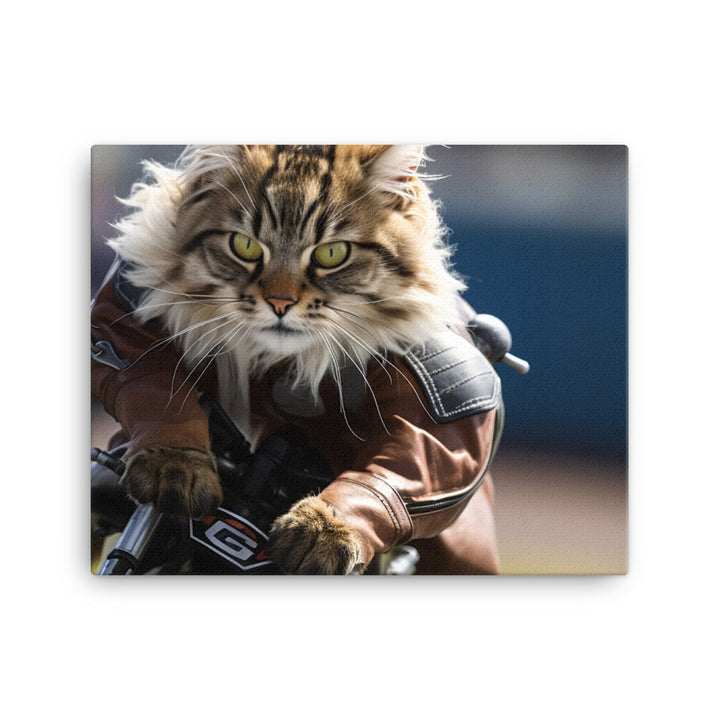 Maine Coon Superbike Athlete Canvas - PosterfyAI.com