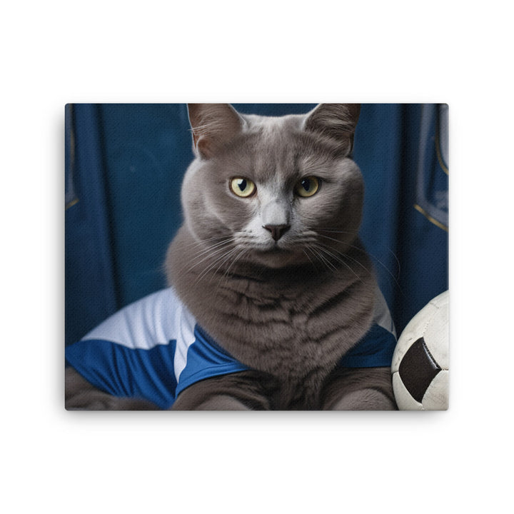 Russian Blue Football Player Canvas - PosterfyAI.com