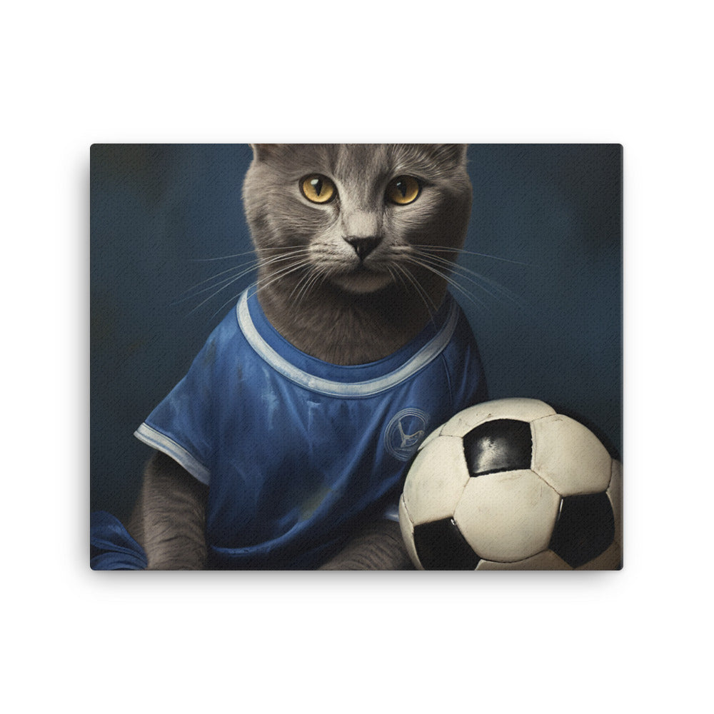 Russian Blue Football Player Canvas - PosterfyAI.com