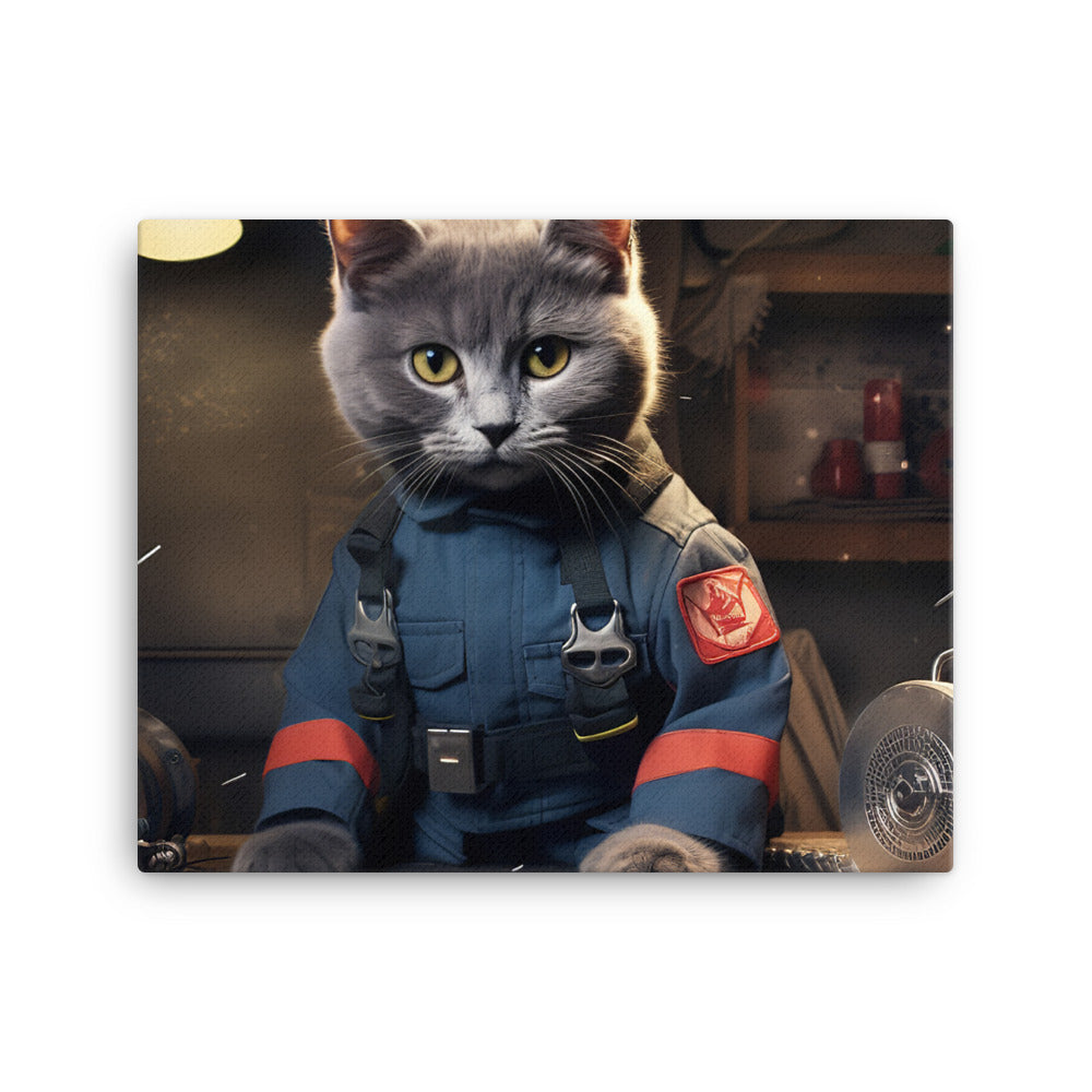 Russian Blue Firefighter Canvas - PosterfyAI.com