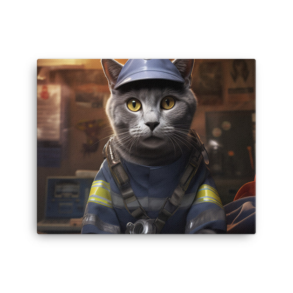 Russian Blue Firefighter Canvas - PosterfyAI.com