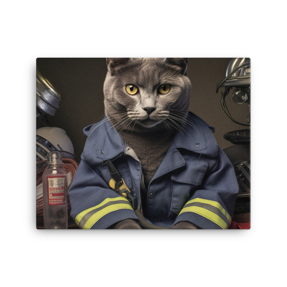 Russian Blue Firefighter Canvas - PosterfyAI.com