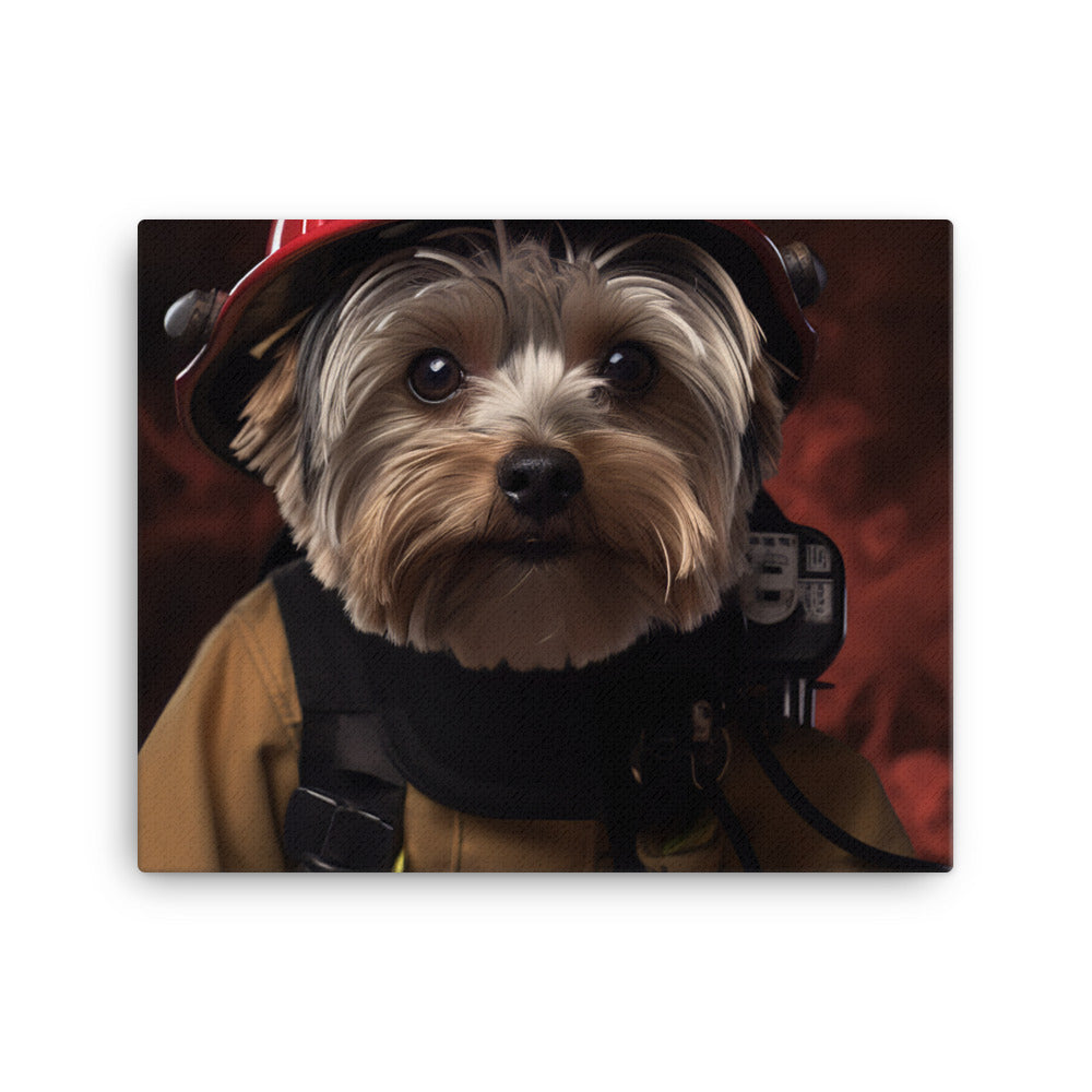 Yorkshire Terrier Firefighter Canvas - PosterfyAI.com