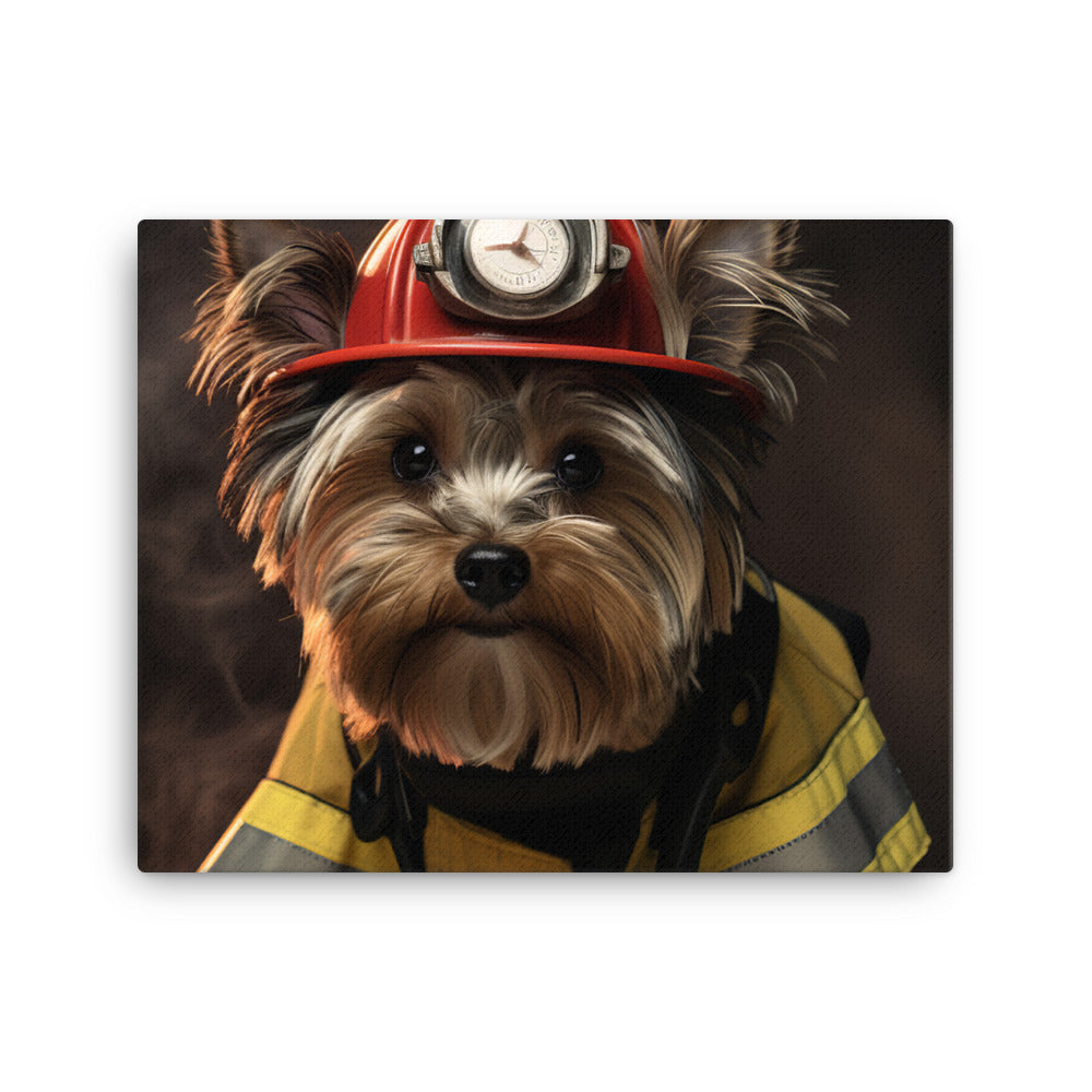 Yorkshire Terrier Firefighter Canvas - PosterfyAI.com