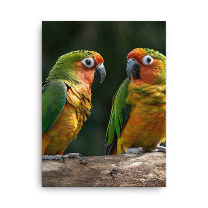 Two Conures perched side by side Canvas - PosterfyAI.com