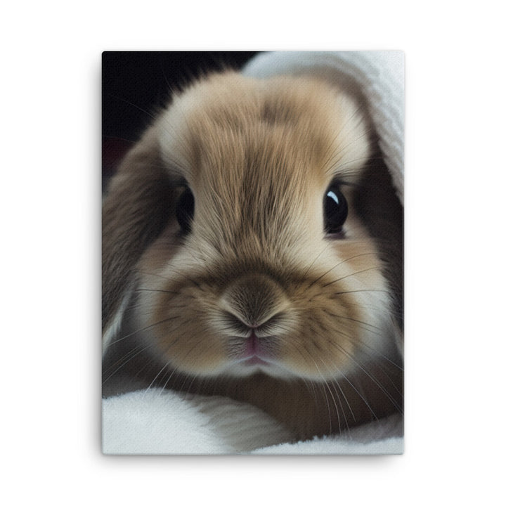 Mini Lop Bunny in a Cozy Blanket Canvas - PosterfyAI.com