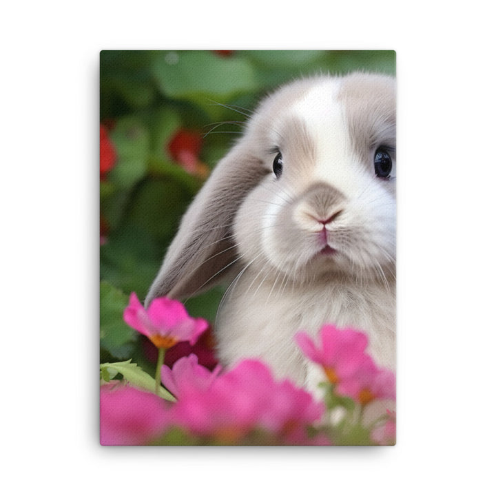 Adorable Mini Lop Bunny in a Garden Canvas - PosterfyAI.com