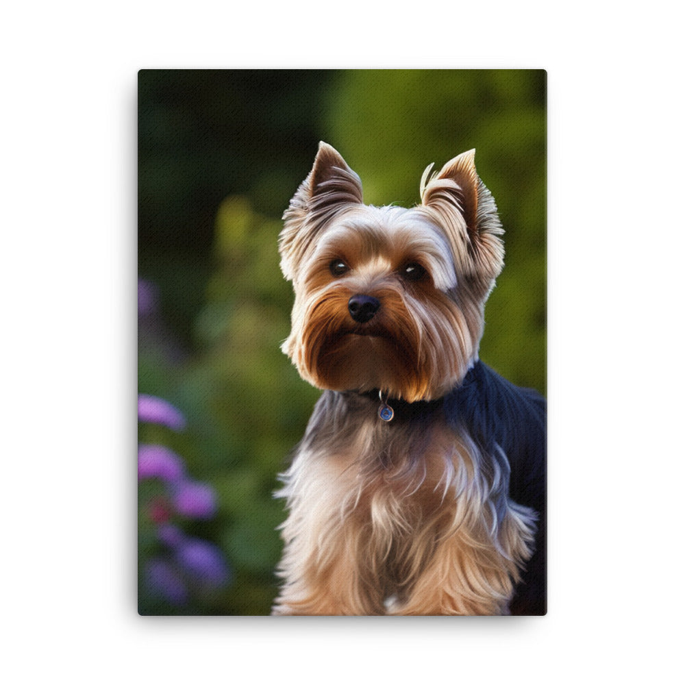 Yorkshire Terrier in the Garden Canvas - PosterfyAI.com