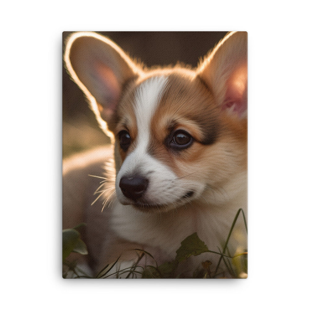 Welsh Corgi Puppy Playing Canvas - PosterfyAI.com