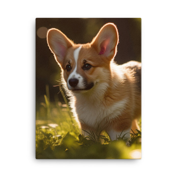 Welsh Corgi Puppy Playing Canvas - PosterfyAI.com