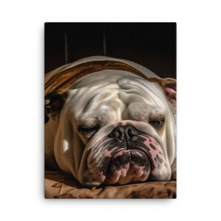 Sleepy Bulldog in His Bed Canvas - PosterfyAI.com