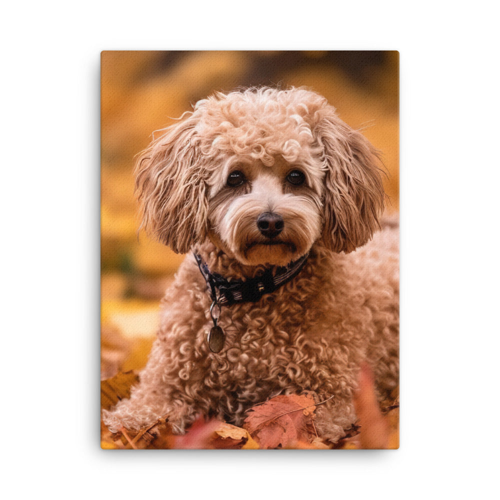 Poodle in Autumn Leaves Canvas - PosterfyAI.com