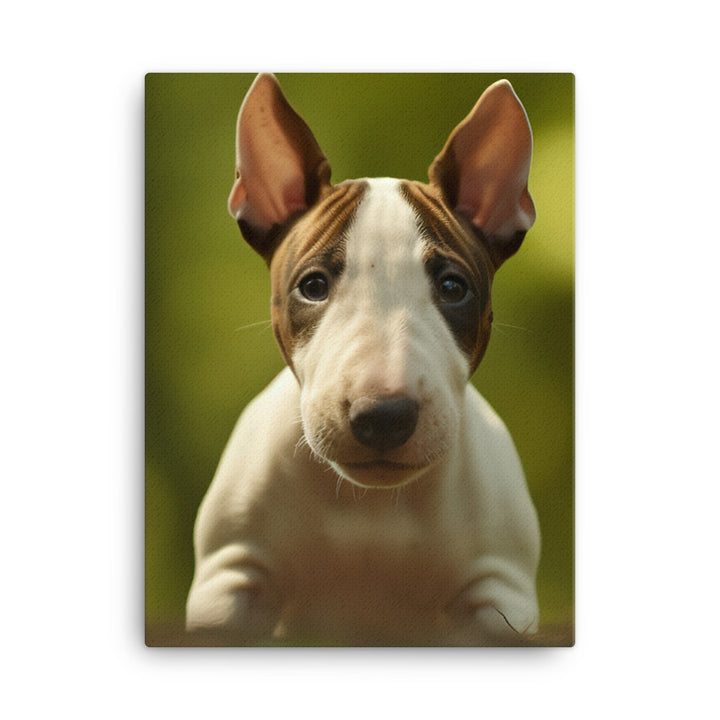 Playful Bull Terrier Pup Canvas - PosterfyAI.com