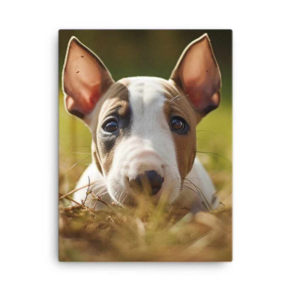 Playful Bull Terrier Pup Canvas - PosterfyAI.com