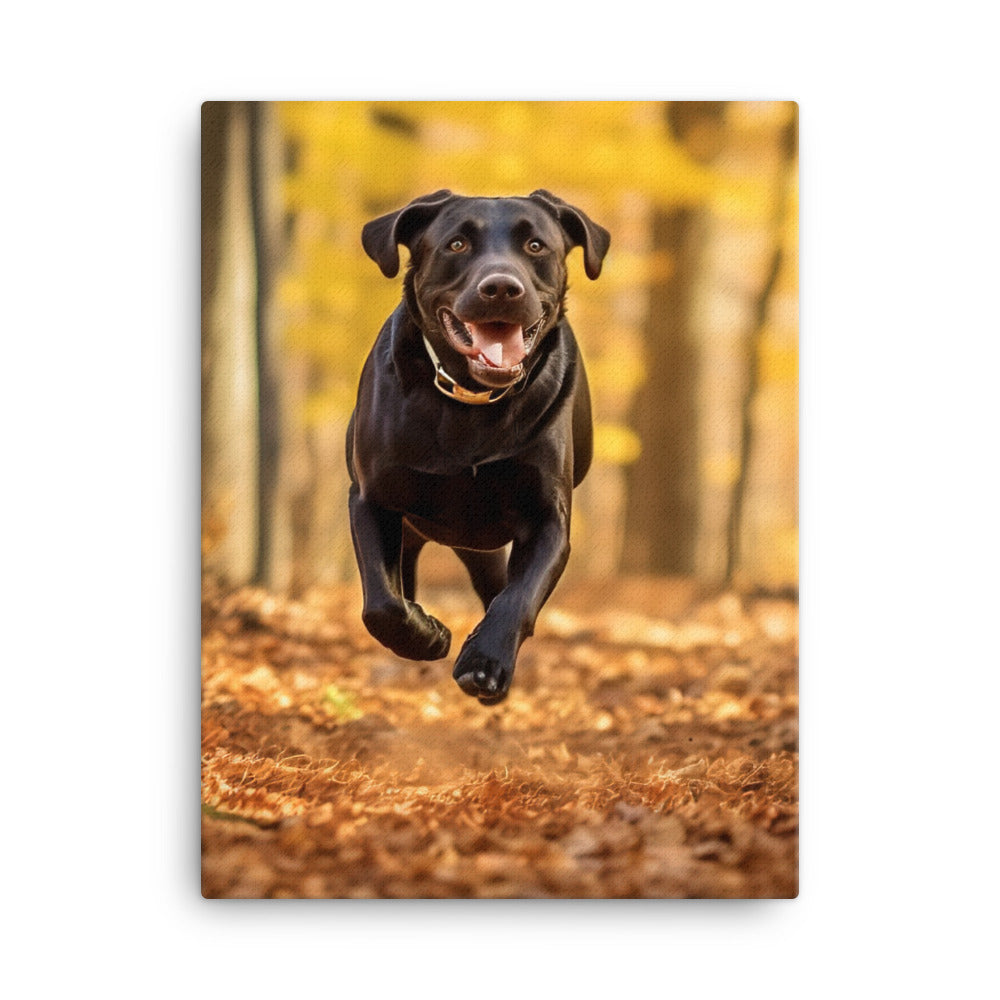 Labrador Retriever Running in the Woods Canvas - PosterfyAI.com