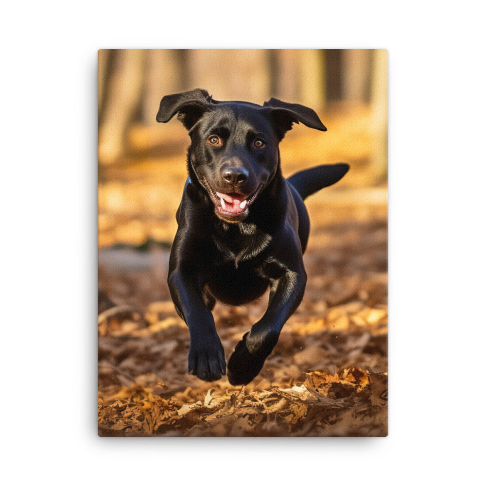 Labrador Retriever Running in the Woods Canvas - PosterfyAI.com