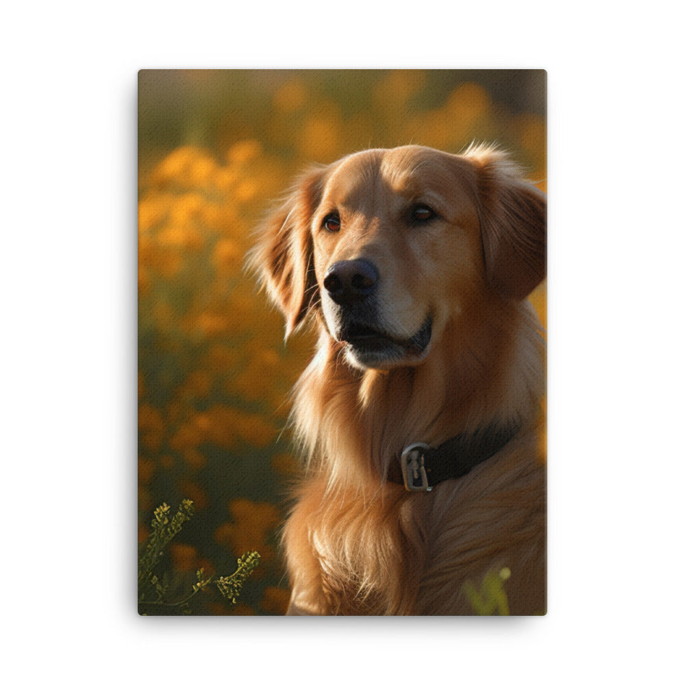 Golden Retriever in a Field of Flowers Canvas - PosterfyAI.com