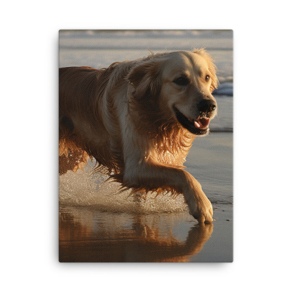 Golden Retriever at the Beach Canvas - PosterfyAI.com