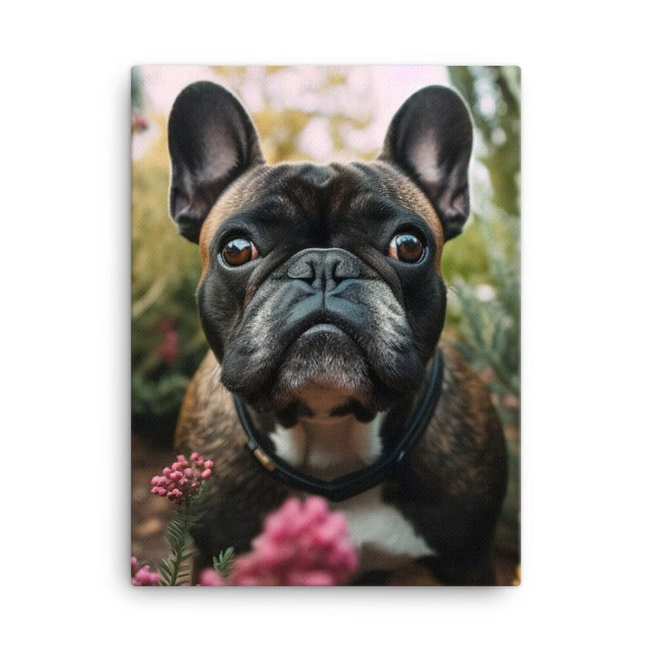 Frenchie in the garden Canvas - PosterfyAI.com