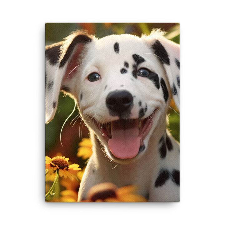 Dalmatian Pup in the Garden Canvas - PosterfyAI.com