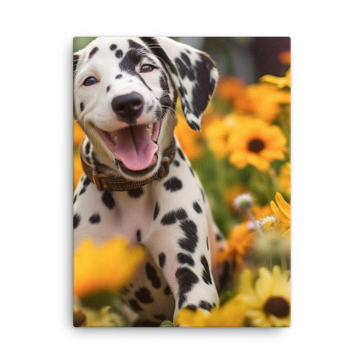 Dalmatian Pup in the Garden Canvas - PosterfyAI.com