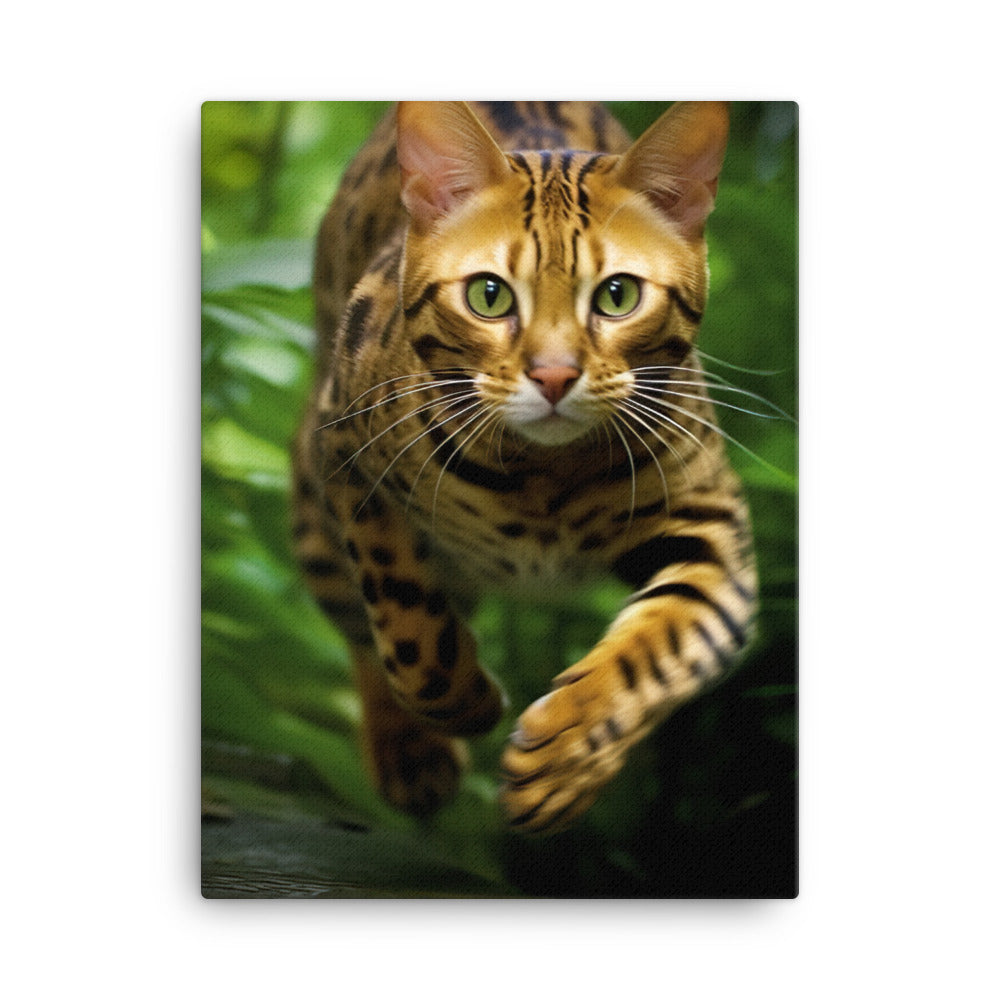 Bengal Cat Hunting Adventure Canvas - PosterfyAI.com