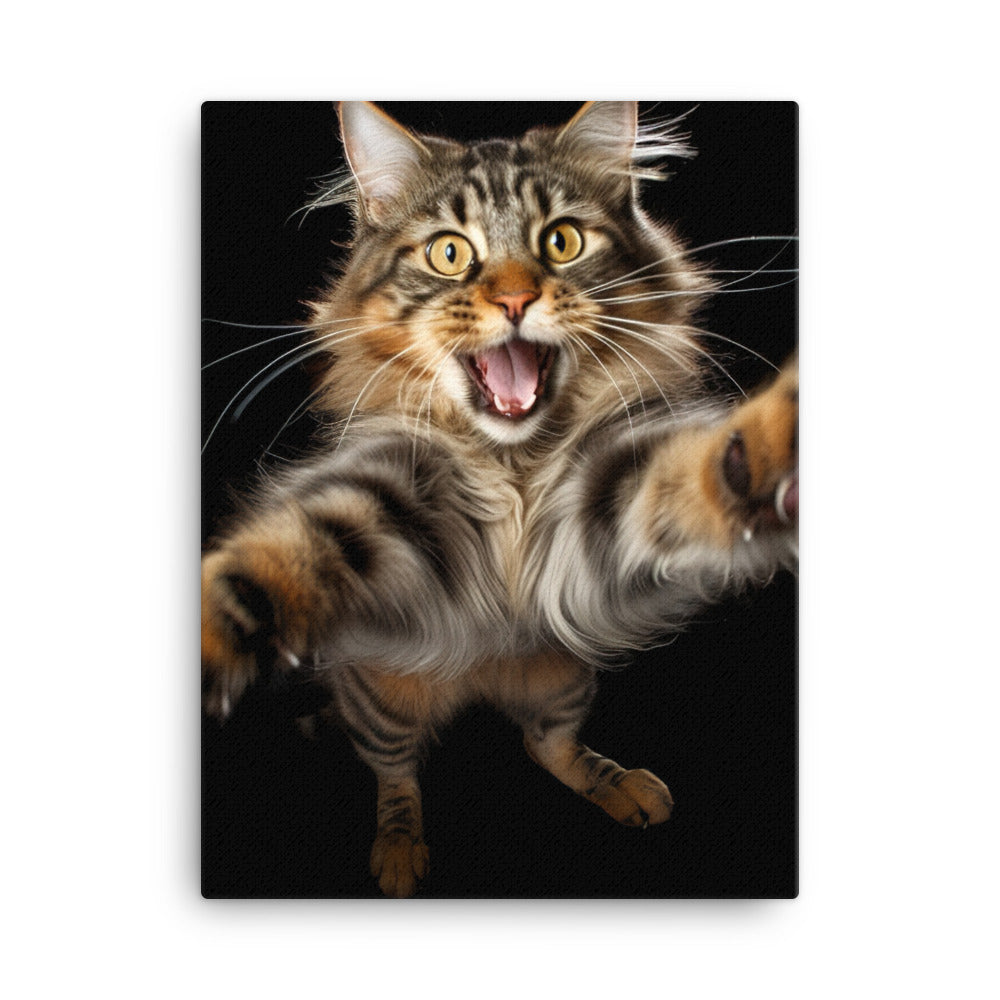 Playful Maine Coon in Action Canvas - PosterfyAI.com