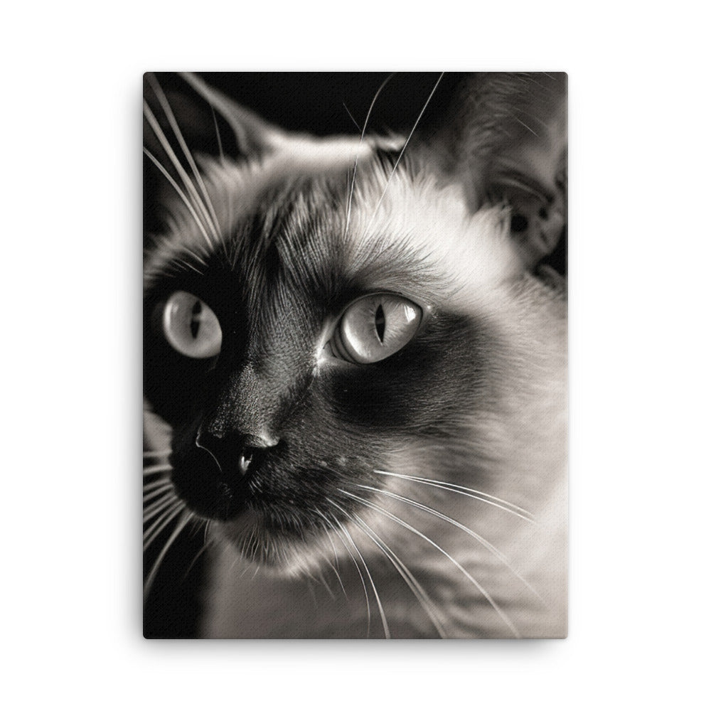 Siamese Charm in Black and White Canvas - PosterfyAI.com