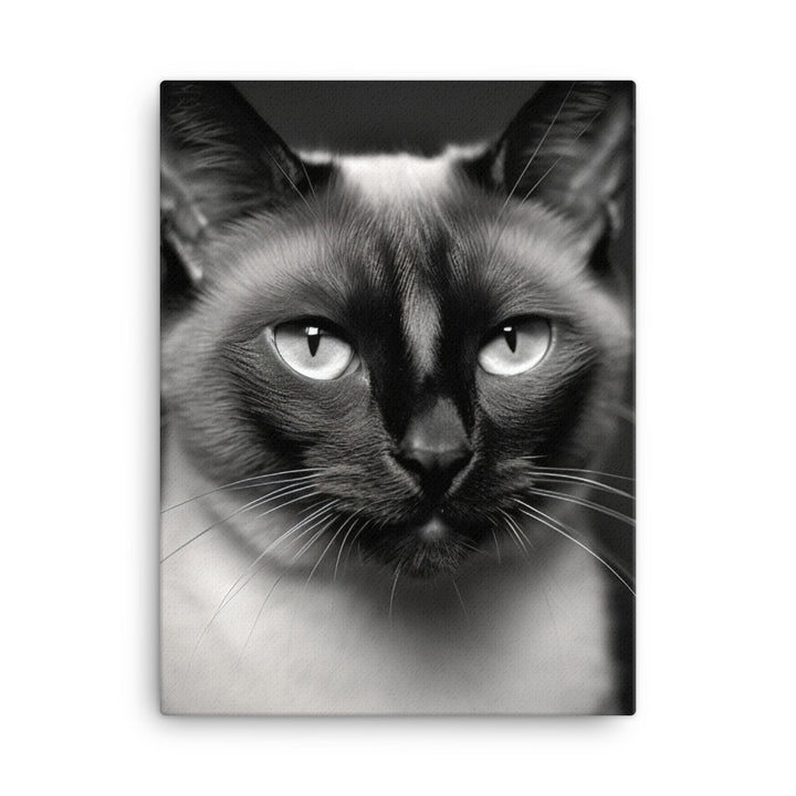 Siamese Charm in Black and White Canvas - PosterfyAI.com