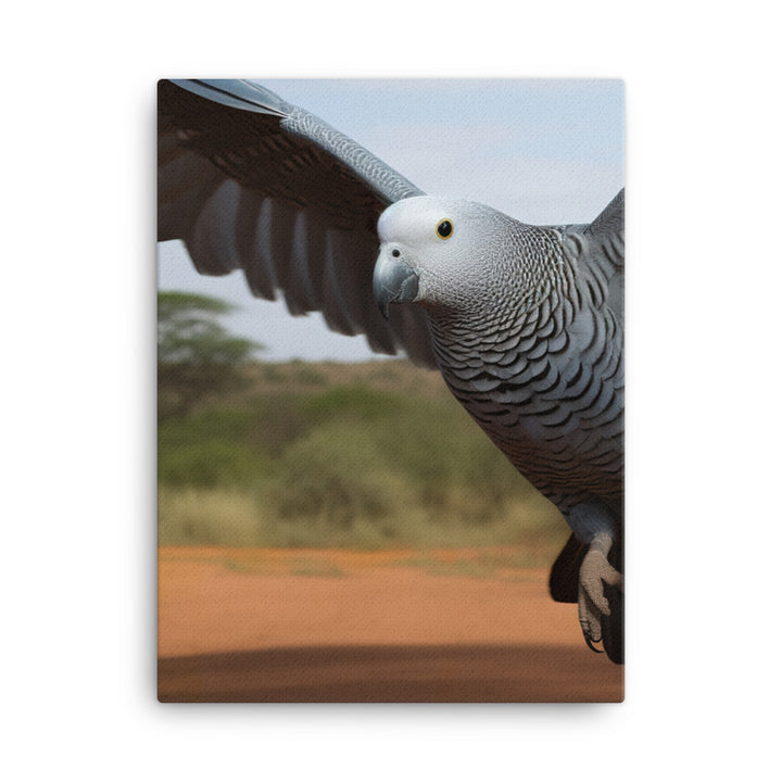 African Grey Parrot in Flight Canvas - PosterfyAI.com