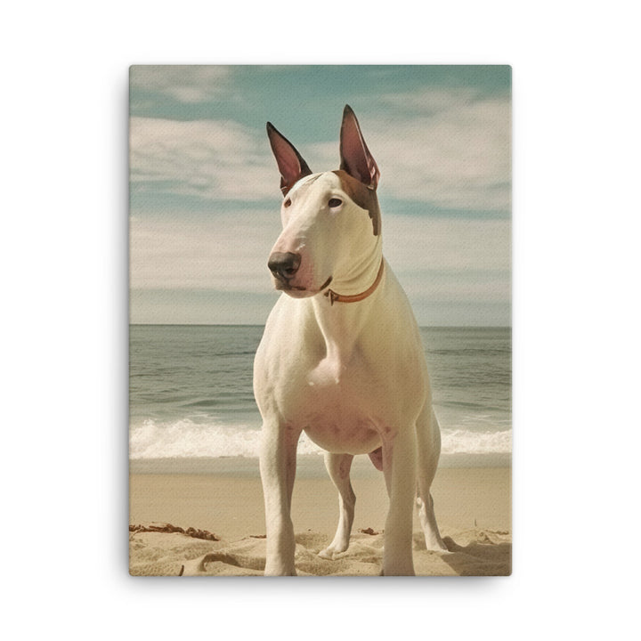 Bull Terrier on the Beach Canvas - PosterfyAI.com