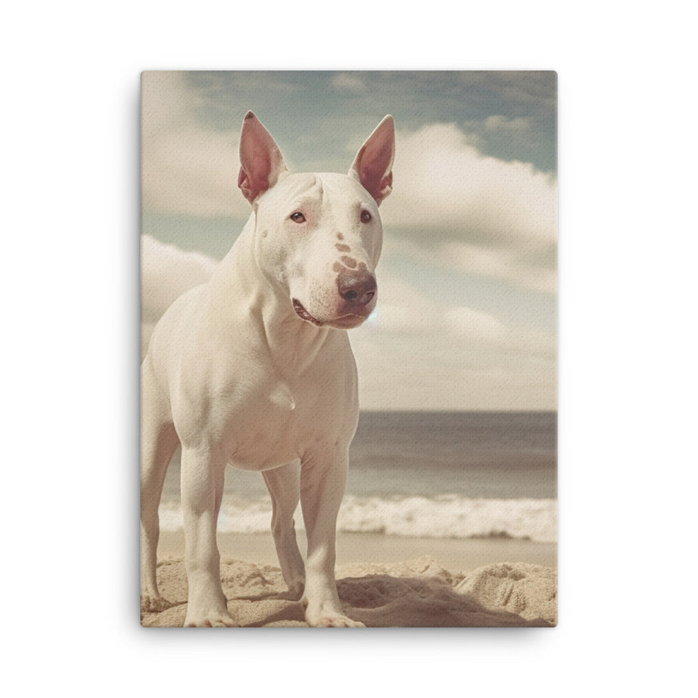 Bull Terrier on the Beach Canvas - PosterfyAI.com