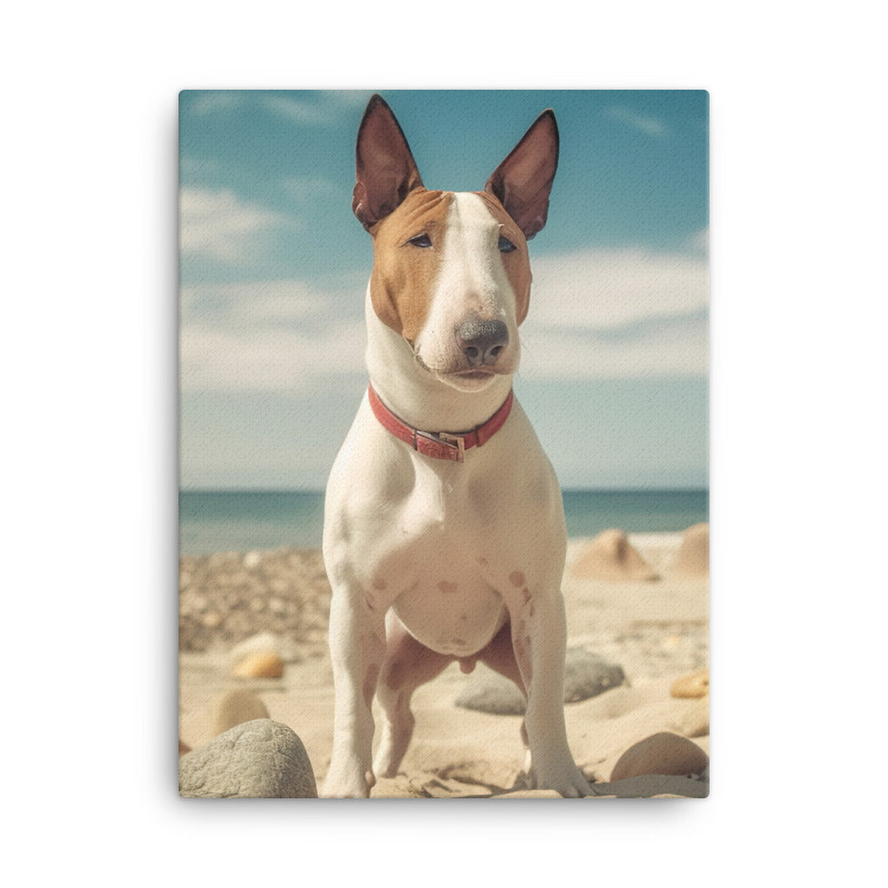 Bull Terrier on the Beach Canvas - PosterfyAI.com