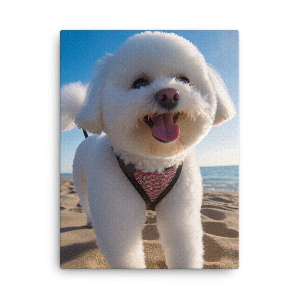 Bichon Frise on a Beach Canvas - PosterfyAI.com