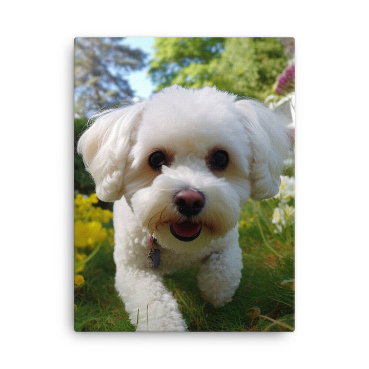 Bichon Frise in a Garden Canvas - PosterfyAI.com