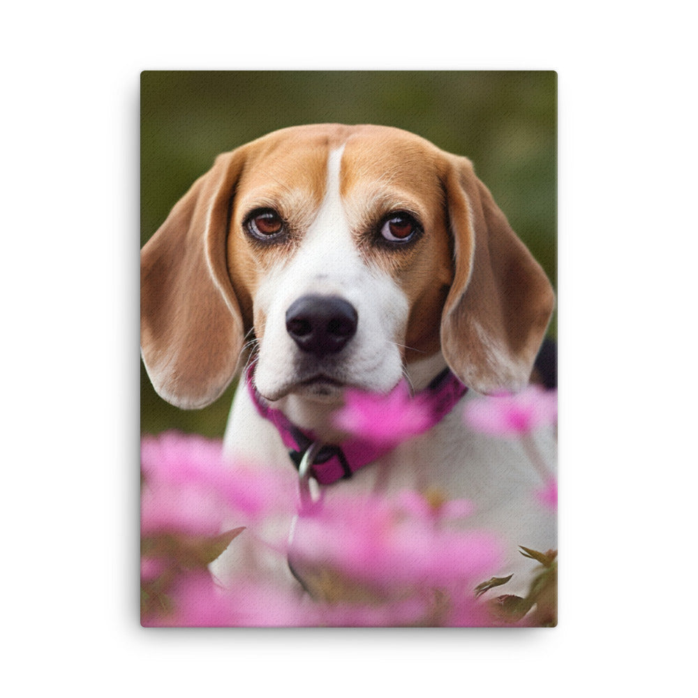 Beagle and the flowers Canvas - PosterfyAI.com